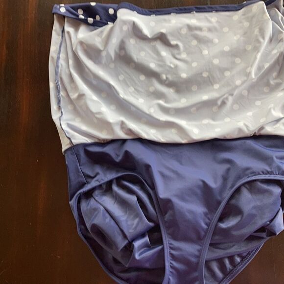 Land’s End Polka Dot High Waist Tummy Control swimsuit skirt panty blue 10 - Picture 6 of 8